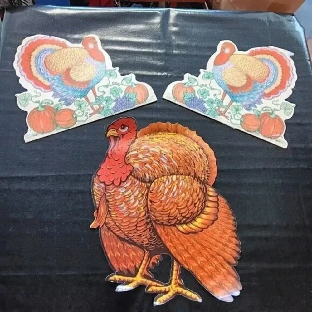 VTG Beistle Thanksgiving Turkey Cutouts‎ Lot 3 Fall Harvest Cardboard Decor